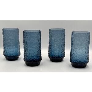 1970s Lenox Dark Blue Hand Blown Crystal Water Tea Glasses - Set of 4